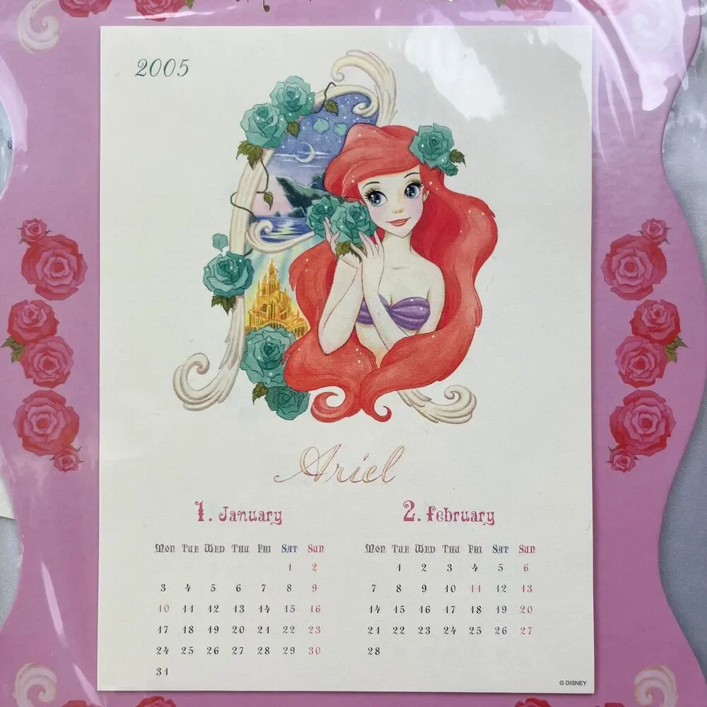 Disney Princess Calender Ariel Belle Watercolor 70s Heroine Manga Vintage 2005